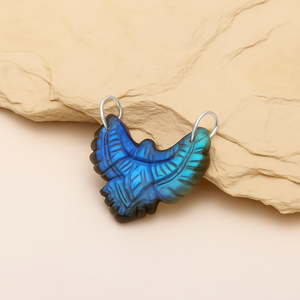 Hand-Carved Amazonite Wing Pendant Gemstone with Double Loop, Leaf Design, 35mm Statement Jewelry for Women - Product Image 3