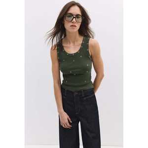 Blusa Casual de Corte Regular, 95% Algodón, Cuello Redondo, Manga Casquillo, Detalle de Ojales, Logotipo Frontal, Estilo Lavado, 220 Gramos - Product Image 1