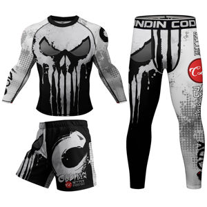 Ensemble de compression pour homme 4 pièces MMA BJJ Short de combat à séchage rapide Pantalon moulant à manches longues Rash Guard Front Boxing - Product Image 1