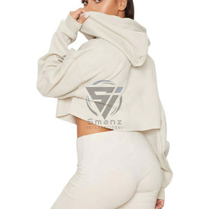 Women's Street Wear Leisure <b>Zip</b>-<b>Up</b> <b>Cropped</b> Hoodie 100% Cotton Fleece Eco-Friendly Breathable 280/380 Grams Drop Shoulder - Product Image 5