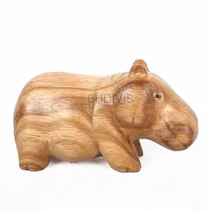 Figura de hipopótamo de madera para decoración del hogar, escultura de Animal, decoración para exteriores