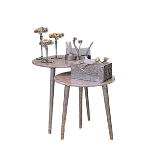 Ensemble de 2 tables d'appoint en métal aluminium plaqué argent Table d'appoint unique faite à la main pour la maison Hôtel Restaurant Meubles Décoration Table d'appoint - Product Image 5