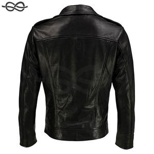 Veste de motard classique et élégante pour homme en cuir d'agneau véritable avec col montant, style vintage, en noir - Product Image 6