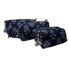 Ensemble de trousses de maquillage en tissu 100% coton pur, motif à pompons, fermeture éclair, poignée souple, réutilisable, grandes/petites tailles, vente en gros - Product Image 6