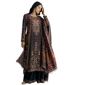 Costume de palazzo Kurta brodé Zari en soie tigré noir avec imprimé Dupatta vente en gros de vêtements ethniques pour femmes en vrac d'usine OEM - Product Image 1