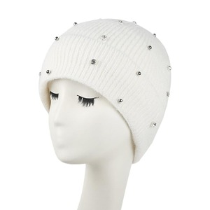 Bonnet unisexe blanc en tricot avec strass en forme de crâne, 100% acrylique, pour usage extérieur, bonnets chauds d'hiver - Product Image 4