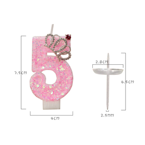 เทียนวันเกิดตัวเลขทำมือรูปมงกุฎสีชมพูสำหรับตกแต่งเค้กปาร์ตี้เค้กวันเกิด - Product Image 5