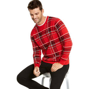 Maglione da Uomo Charter Club Extra Large a Quadri Rossi con Stampa Familiare, Lavorato a Mano in Cashmere per la Stagione Autunno-Inverno - Product Image 1