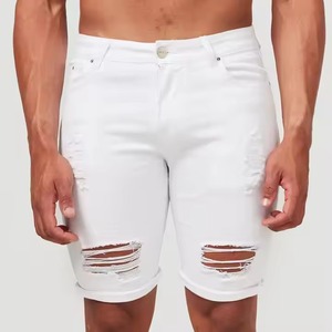 New Manufacturer Custom Cheap Price High Quality Comfortable and Stretchable <b>White</b> Ripped Denim <b>Short</b> Denim Jeans <b>Shorts</b> for <b>Men</b> - Product Image 1