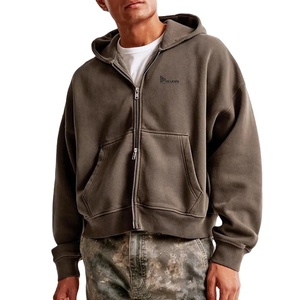 Hoodie zippé court et ample pour homme en molleton de coton French Terry 450 g/m² de haute qualité, style streetwear - Product Image 1