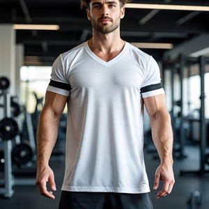 Gimnasio Fitness Wear Camiseta con cuello en V para hombre Entrenamiento Culturismo Camiseta para hombre 100% Algodón Poliéster Camiseta atlética para hombre - Product Image 1