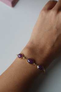 <b>Ruby</b> 3 Stone Charm <b>Bracelet</b> 925 Sterling Silver Silver Plated Handmade High-grade Bezel Set July Birthstone Gift Her - Product Image 6