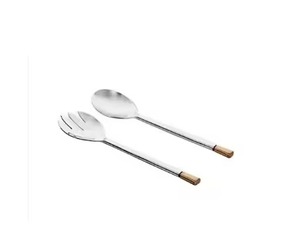 Acier inoxydable et manche en bois avec serveur à salade plaqué argent pour une utilisation en cuisine Nouveau design fait à la main à la maison - Product Image 1