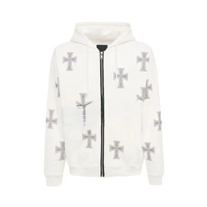 Custom Two Piece Casual Solid <b>Rhinestones</b> Winter Tracksuit Set Distressing Embroidery Zip Hoodie Trouser Men - Product Image 3