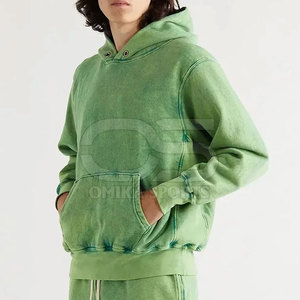 Sweat à capuche élégant en coton mélangé avec lavage à l'acide pour hommes, tissu lourd, motif teint vintage pour la mode décontractée moderne - Product Image 1