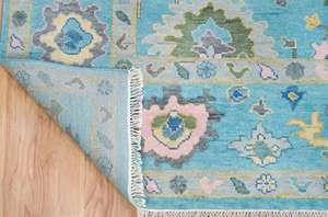 พรมขนสัตว์โอชัคสีเขียวแบบปักมือ  ขนาดสั่งทำได้  กันลื่น ซักได้ ทนทาน  ด้านหลังทำจากยางลาเท็กซ์  สำหรับปูพื้นบ้าน - Product Image 5