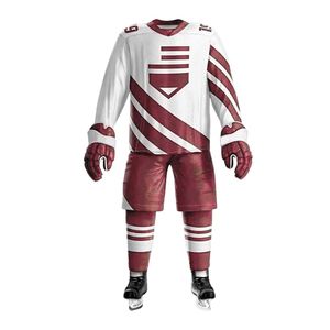 OEM ODM Vente en gros Design sublimé 100% polyester Ensemble d'équipe Logo personnalisé Nom Numéro Uniformes de hockey sur glace - Product Image 6
