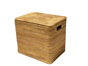 Práctica cesta de almacenamiento tejida de ratán con tapa para el hogar, oficina, ropa sucia, desechos, almacenamiento de Juguetes - Product Image 1