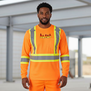 Camiseta de Seguridad de Alta Visibilidad para Hombre, Color Naranja Fluorescente, Poliéster, ANSI Clase 2, Logotipo Personalizado Impreso, LED Intermitente, Impermeable, Transpirable - Product Image 1