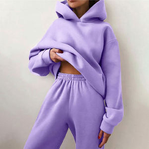 Women's Custom Logo Cotton Fleece Jogger Set Crop Top & <b>Pant</b> Breathable Plus Size Tracksuits - Product Image 1