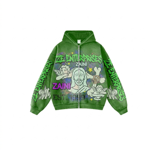 Sweat à capuche unisexe vert olive avec fermeture éclair, 380 GSM, molleton de coton brossé, coupe oversize, streetwear, impression de logo personnalisée, écologique - Product Image 5