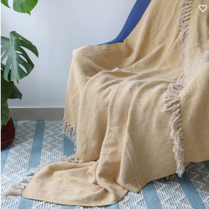 Couverture en coton écologique tissée de style bohème à texture tendance, jaune, décoration d'intérieur chaude, disponible au prix d'usine - Product Image 2