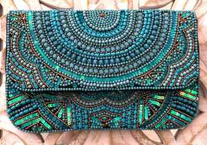 Pochette en paille tissée pailletée colorée avec fermeture à bouton de doublure en toile d'enveloppe de banquet brodée - Product Image 3