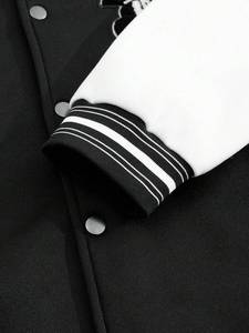 เสื้อแจ็กเก็ตเบสบอลที่ได้แรงบันดาลใจมาจากวิทยาลัยสมัยใหม่ผ้าขนสัตว์สีดำมีฮู้ดแขนสีขาวระบายอากาศได้แนวสตรีท - Product Image 5