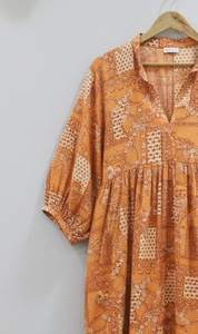 Robe midi bohème élégante et unique pour femme, été, printemps, automne, 100% coton, manches bouffantes, imprimé floral, coupe évasée - Product Image 5