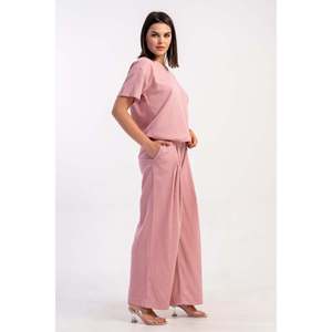 KADIN KIBRIS V YAKA KISA KOL BLUZ CEPLI PILI KASELI BOL PANTOLON TAKIM - สีชมพู - สีชมพู - Product Image 5