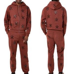 Comfortable Stylish Hooded Streetwear <b>Hip</b> Hop Acid Wash Winter Solid Rhinestone Tracksuits Eco Friendly Adult 100% Cotton - Product Image 3