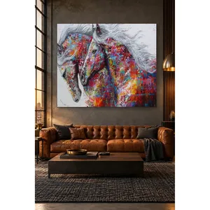 Impresión en lienzo de dos caballos coloridos con crines grises de Fida - Product Image 1