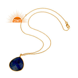 Meilleure vente Collier pendentif en argent sterling plaqué or 18 carats avec pierre précieuse Lapis Lazuli naturelle Demi Bijoux fins pour femmes - Product Image 1