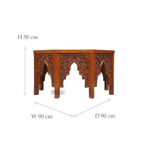 Table basse octogonale marocaine de luxe avec incrustations en bois artisanales complexes et détails sculptés décoratifs - Product Image 2