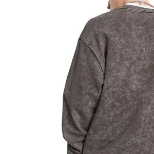 Venta al por mayor cuello redondo Vintage lavado pulóver básico sudadera para Hombres Nuevo diseño desgastado bordado hombres sudadera - Product Image 5