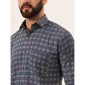 MILLENNIAL MEN Chemise décontractée en pur coton imprimé multicolore coupe régulière pour homme - Product Image 5