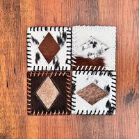 Ensemble de caboteur en cuir de vachette fabriqué à la main de haute qualité pour la décoration intérieure cheveux en cuir véritable occidental sur les sous-verres en peau nouveaux cadeaux pour la maison