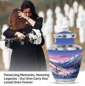 Winter Wonderland Scenic Urn <b>for</b> <b>Ashes</b> Personalized Aluminum Modern <b>Keepsake</b> Adult Burial Customized 1-200 Cubic Inches Urn - Product Image 4