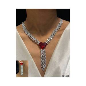 2025มาใหม่ชุดสร้อยคอพลอยสีแดงรูปหัวใจดีไซน์ใหม่ - Product Image 4