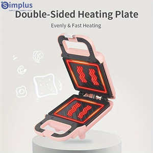 Simplus - Plancha Eléctrica Antiadherente de Doble Cara de 3 Minutos y 650W, Compacta, para Sándwiches y Waffles, Fácil de Limpiar - Product Image 5