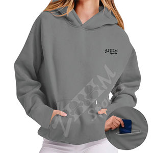 Pull décontracté à manches longues pour femmes automne/hiver sweat à capuche surdimensionné Logo caché poche avant imprimé couleur unie doublé - Product Image 4