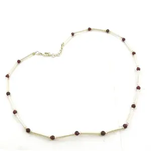 สร้อยคอทรงแท่งประดับลูกปัดเงิน ประดับพลอยสีแดง ดีไซน์เรขาคณิตทันสมัย ชุบทอง 14K โรเดียม ประดับเพชรทรงเจ้าหญิง ชุบทองคำสีกุหลาบ สำหรับผู้หญิง - Product Image 2