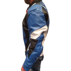 Chaqueta de carreras de cuero de vaca genuino para hombre, protecciones de moto de invierno impresas de talla grande disponibles, colores negro/azul/blanco para - Product Image 2