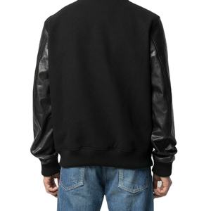 Sweat-shirt pour homme en coton 100% respirant avec manches en cuir et fermeture éclair personnalisée, vêtement d'hiver personnalisable - Product Image 2