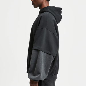 Double Sleeve Men's Acid Washed Hoodie Custom Oversized Plain Acid Vintage Washed Heavyweight Hoodie for <b>Boys</b> - Product Image 2