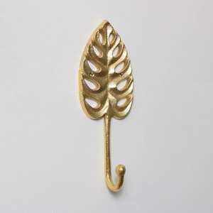 <b>Leaf</b> Shape Single Prong Wall Hook in Gold Color Towel Hanger Coat Hooks <b>Bag</b> and Scarf <b>Holder</b> - Product Image 2