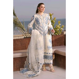 ANEELAS-3PC DHANAK EMBROIDERED <b>SHIRT</b> WITH ORGANZA EMBROIDERED DUPATTA AND SALWAR - Product Image 2