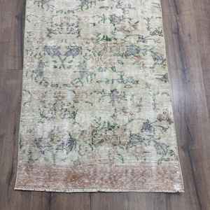 Turkish 2.8x10.6 ft Rug, <b>Runner</b> Vintage Rug, Brown <b>Green</b> Moroccan Wool Rug - Product Image 2