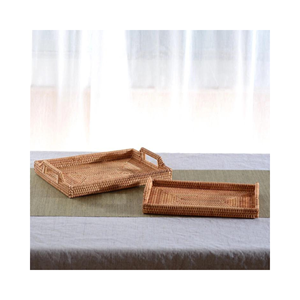 Bandeja de servicio de ratán para el hogar tejida a mano de color natural con boca poco profunda y diseño circular para almacenamiento de frutas - Product Image 6