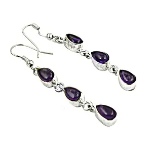 Bijoux en argent 925 pour femmes, élégantes boucles d'oreilles pendantes en améthyste, accessoire de mode - Product Image 1
